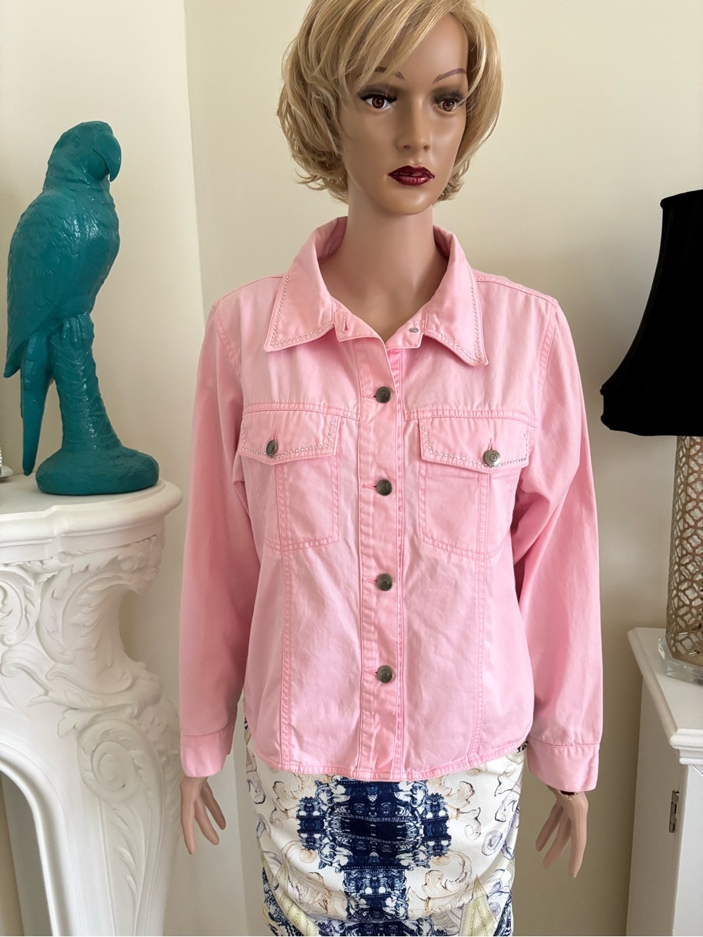 Pink Women's Button-Front Jacket - Picture 2 of 13